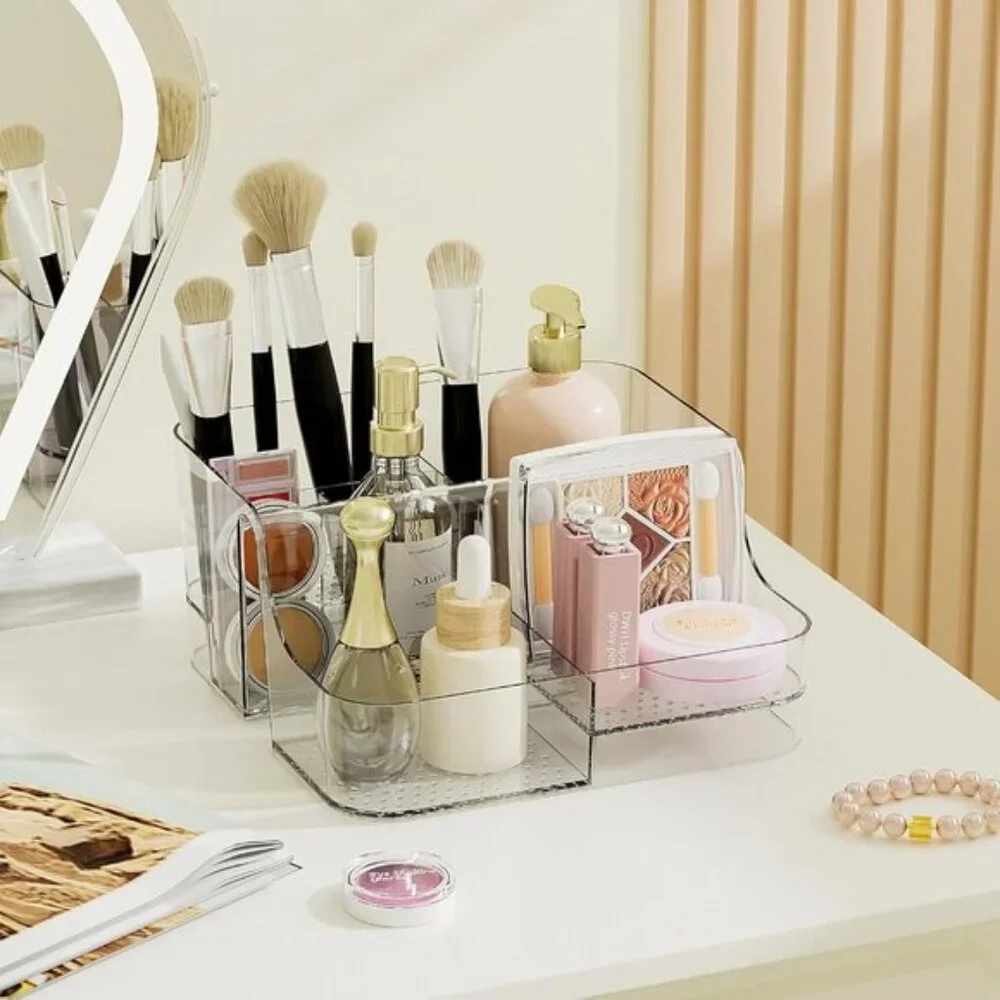 New Clear Makeup Organizer, 6-Compartment Vanity Storage for Cosmetics